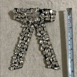 Crystal Embellished Black Velvet Ribbon Hair Clip / Acessory